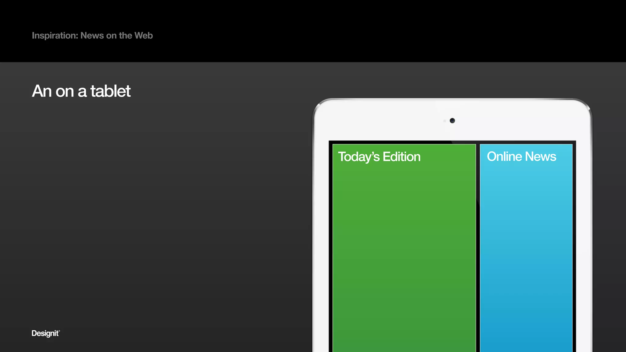 Digit
Inspiration: News on the Web
The ‘online news’ content will be stronger as
a result of the dichotomy between it and the
‘edition’ content.
2015
 