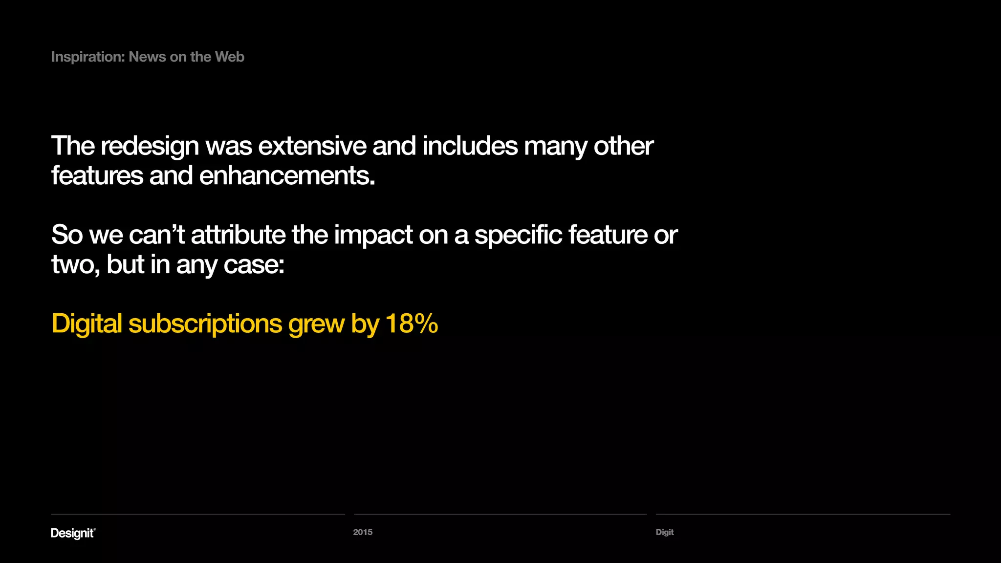 Digit
Inspiration: Voice
This content comes in the form of
podcasts, audiobooks, online radio
and a mixture of the above.
2015
 