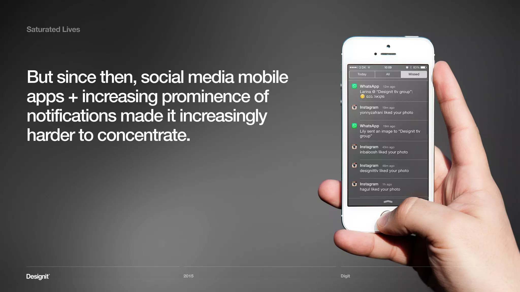 Digit
We struggle to concentrate, 
even when watching TV, or a film at the cinema.
2015
Saturated Lives
 