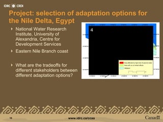 Project: selection of adaptation options for the Nile Delta, Egypt National Water Research Institute, University of Alexandria, Centre for Development Services Eastern Nile Branch coast What are the tradeoffs for different stakeholders between different adaptation options?  