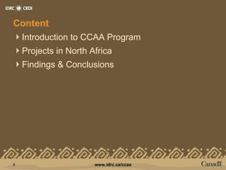 Content Introduction to CCAA Program  Projects in North Africa Findings & Conclusions 