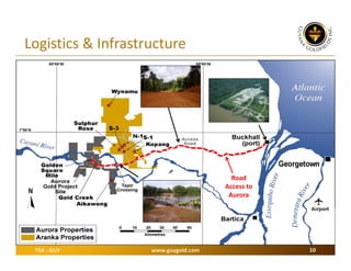 Logistics & Infrastructure

Road 
Access to 
Aurora

TSX : GUY

www.guygold.com

10

 