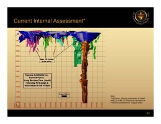 Current Internal Assessment*
Note:
The Current Internal Assessment is based
AMEC’s NI 43-101 Resource Estimate and
43
AMEC s NI 43 101 Resource Estimate and
Preliminary Assessment (August 2009).
 