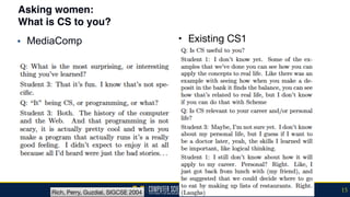 Asking women:  
What is CS to you?
▪ MediaComp
15
• Existing CS1
Rich, Perry, Guzdial, SIGCSE 2004
 