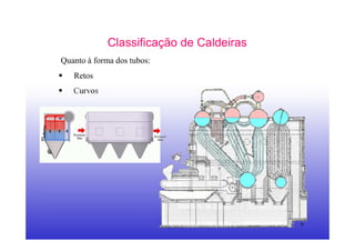 9
Classificação de Caldeiras
Quanto à forma dos tubos:
Retos
Curvos
 