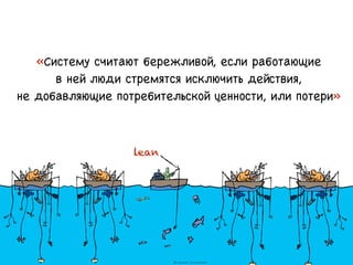 «Систему считают бережливой, если работающие
в ней люди стремятся исключить действия,
не добавляющие потребительской ценности, или потери»
lean
 
