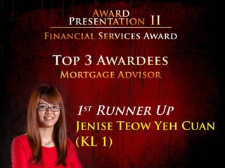 1st Runner Up
Jenise Teow Yeh Cuan
(KL 1)
 