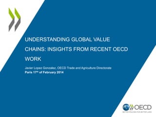 UNDERSTANDING GLOBAL VALUE
CHAINS: INSIGHTS FROM RECENT OECD
WORK
Javier Lopez Gonzalez, OECD Trade and Agriculture Directorate
Paris 17th of February 2014
 