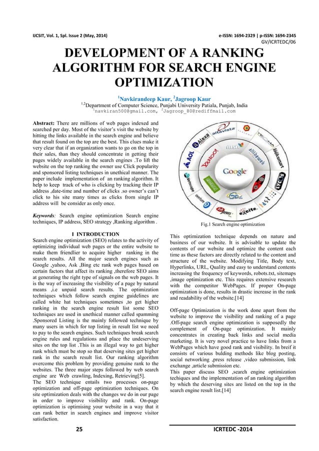 DEVELOPMENT OF A RANKING ALGORITHM FOR SEARCH ENGINE OPTIMIZATION | PDF