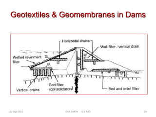 Geotextiles & Geomembranes in Dams
20 Sept 2015 OUR EARTH G V RAO 29
 