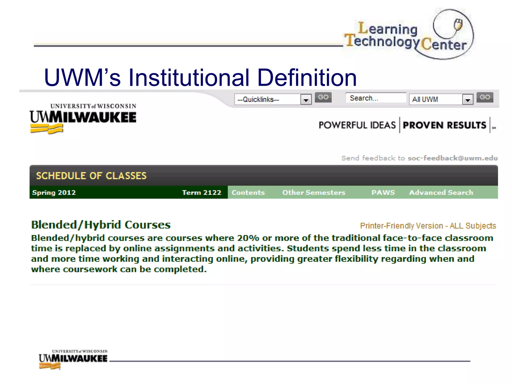 UWM‟s Institutional Definition
 