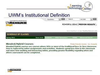 UWM‟s Institutional Definition
 