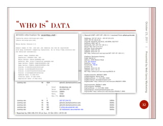 “WHO IS” DATA
October23,2011
32
|PresentedbyWebSavvyMarketing
 