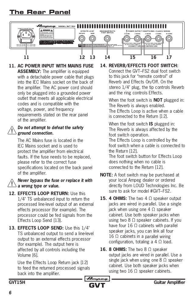 Ampeg GVT15H Class A Elektro Gitar Amfi Kafası manual