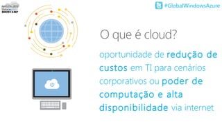 #GlobalWindowsAzure
oportunidade de redução de
custos em TI para cenários
corporativos ou poder de
computação e alta
disponibilidade via internet
 