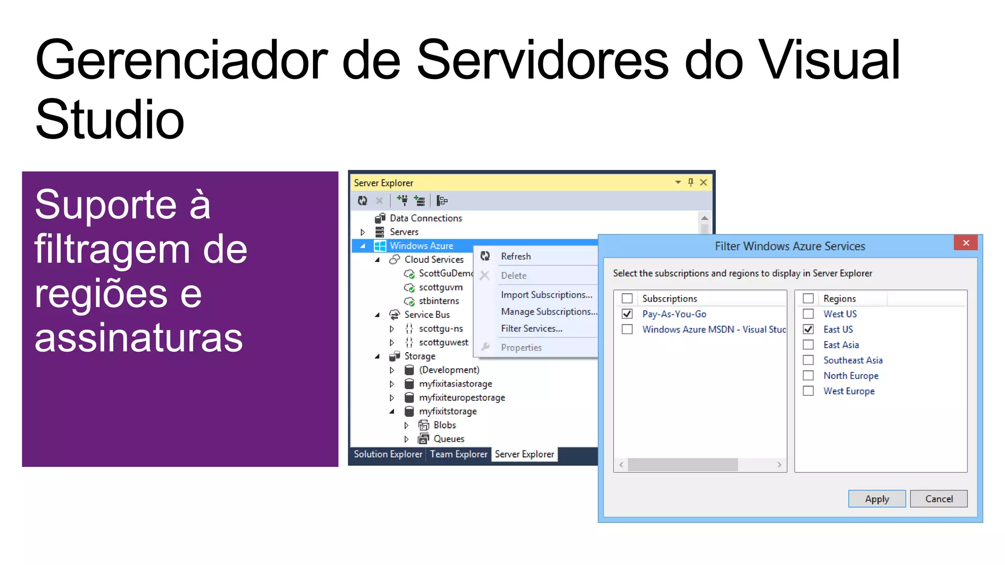 Suporte à
filtragem de
regiões e
assinaturas
 