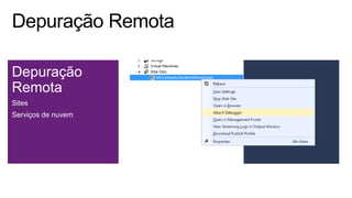 Depuração
Remota
Sites
Serviços de nuvem
 