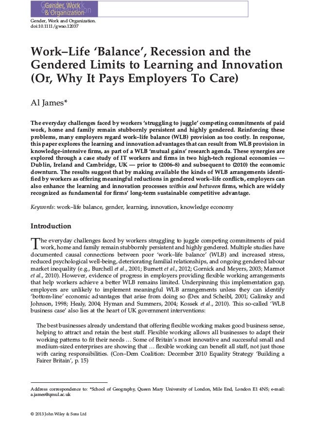 Work–Life ‘Balance’ Business Case (learning and innovation)