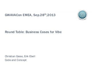 GWAVACon EMEA, Sep.28th,2013
Round Table: Business Cases for Vibe
Christian Giese, Erik Ebell
Code and Concept
 