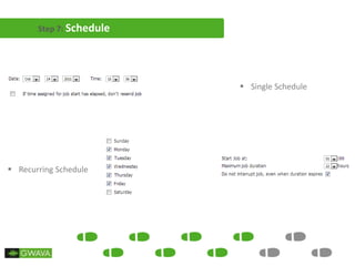 Step 7: Schedule
 Single Schedule
 Recurring Schedule
 