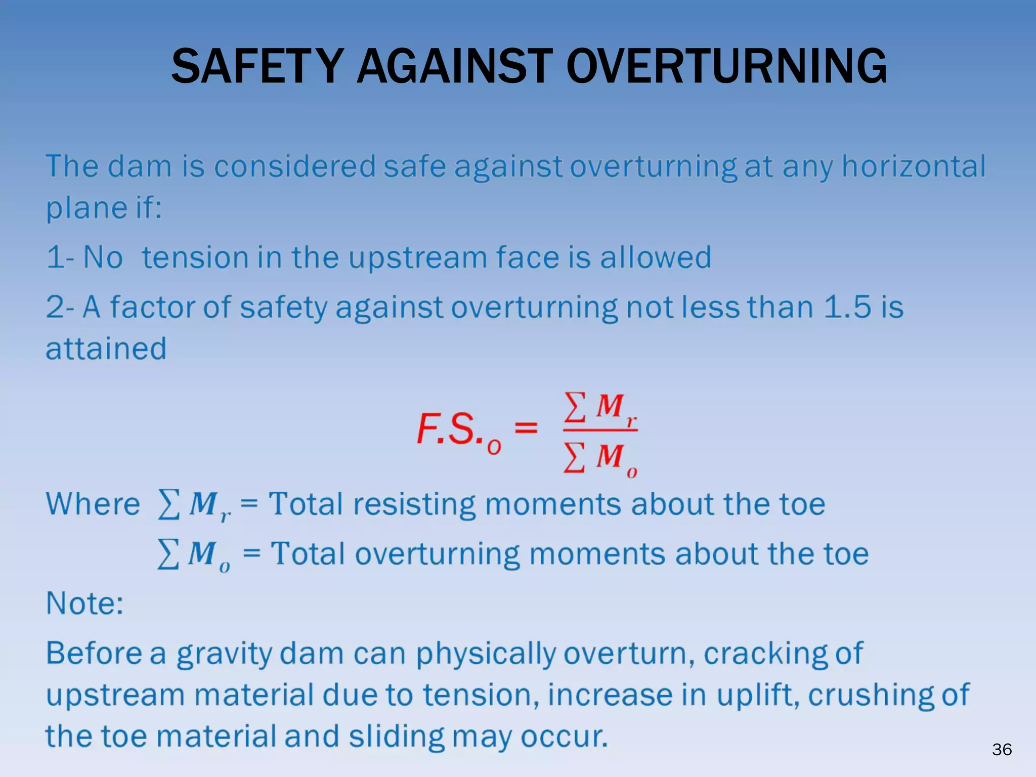 SAFETY AGAINST OVERTURNING
36
 