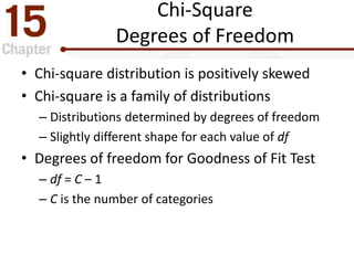 Chi-Square
Degrees of Freedom
• Chi-square distribution is positively skewed
• Chi-square is a family of distributions
– D...