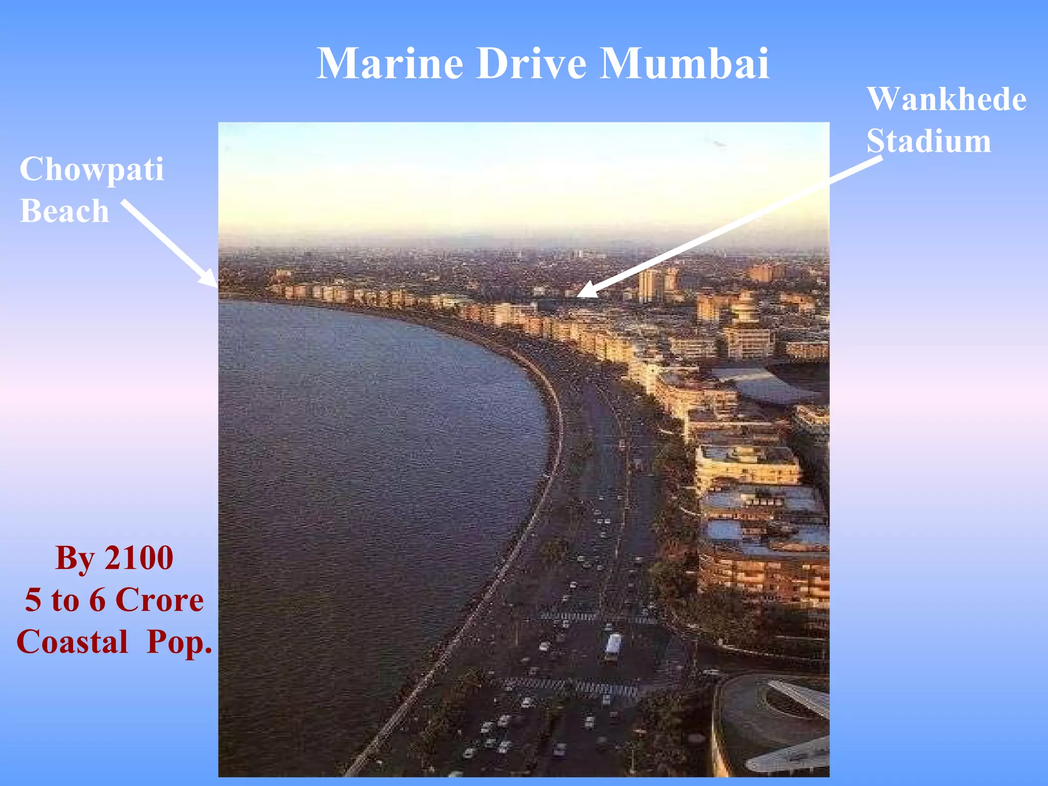 Marine Drive Mumbai Chowpati Beach Wankhede Stadium By 2100 5 to 6 Crore Coastal  Pop. 