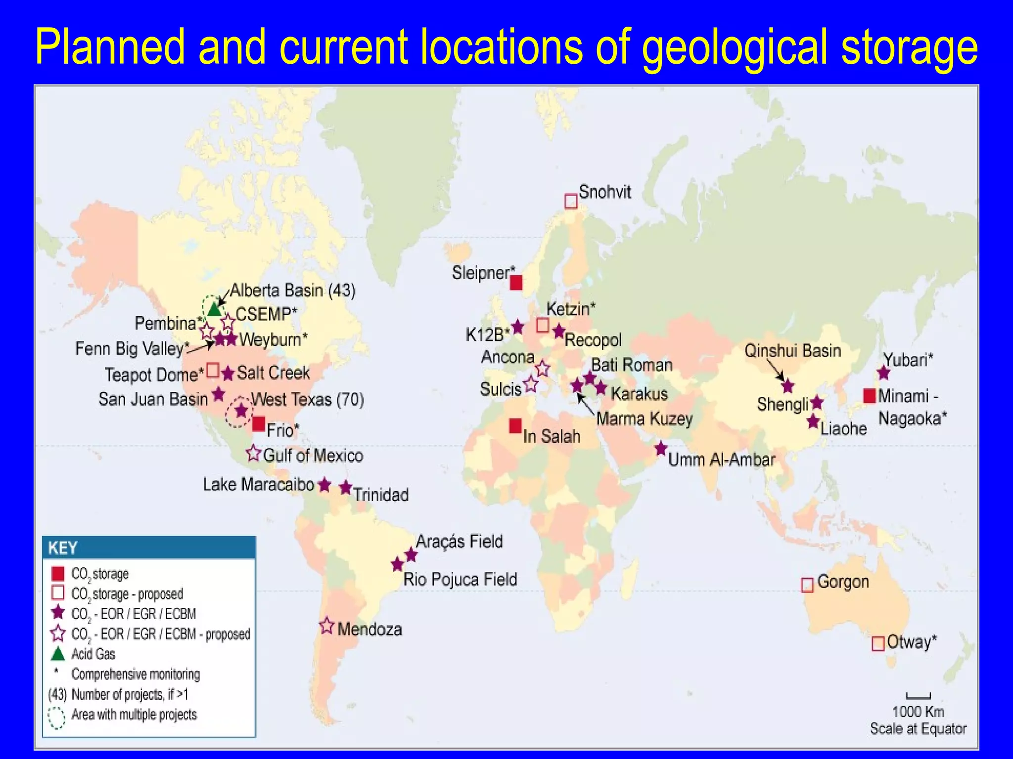 Planned and current locations of geological storage 