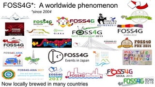 FOSS4G*: A worldwide phenomenon
*since 2004
Now locally brewed in many countries
Events in Japan
 
