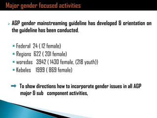 Ethiopia Agricultural Growth Program experiences in the gender perspective