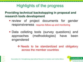 Gender mainstreaming in agricultural research for development: Experiences from ASARECA