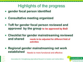 Gender mainstreaming in agricultural research for development: Experiences from ASARECA