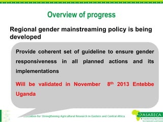 Gender mainstreaming in agricultural research for development: Experiences from ASARECA