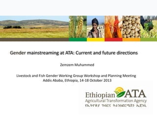 Gender mainstreaming at ATA: Current and future directions
Zemzem Muhammed
Livestock and Fish Gender Working Group Workshop and Planning Meeting
Addis Ababa, Ethiopia, 14-18 October 2013

 
