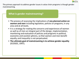 Gender mainstreaming at ATA: Current and future directions