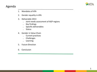 Gender mainstreaming at ATA: Current and future directions