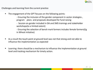Gender mainstreaming at ATA: Current and future directions