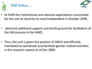 Gender mainstreaming efforts in the Ethiopian Institute of Agricultural Research