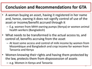 Gender Transformative Approaches (GTAs): Best practices for asset interventions in agriculture projects in Africa and Asia