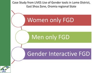 Gender tooling in LIVES: Design, adaptability, use and triangulation