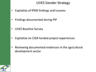 Gender inclusion in the LIVES project: Gender mainstreaming approaches and areas of interventions