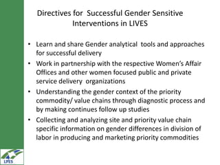Gender inclusion in the LIVES project: Gender mainstreaming approaches and areas of interventions