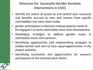 Gender inclusion in the LIVES project: Gender mainstreaming approaches and areas of interventions
