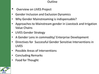 Gender inclusion in the LIVES project: Gender mainstreaming approaches and areas of interventions