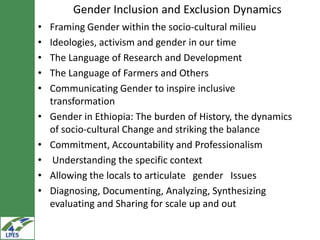 Gender inclusion in the LIVES project: Gender mainstreaming approaches and areas of interventions