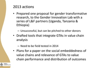 Update on Livestock and Fish research program output 3: Gender and society