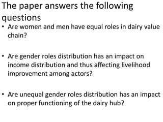 Mapping of gender roles and decision making in milk value chains in Tanzania