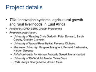Gender analysis of agricultural innovation systems in East Africa
