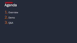 1. Overview
2. Demo
3. Q&A
Agenda