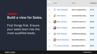 INBOUND15
Build a view for Sales.
First things first. Ensure
your sales team has the
most qualified leads.
 